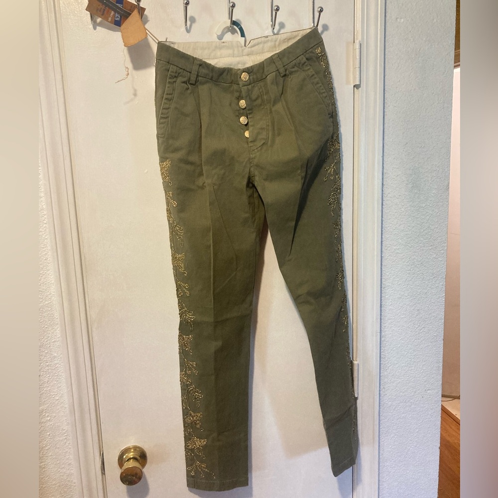 History Repeats by Michelle Rossi women’s size 40 IT olive gold embroidered pant